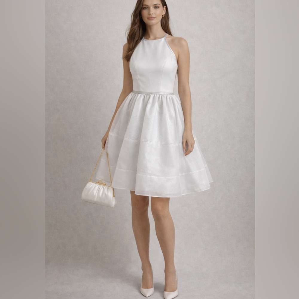 ERIN by Erin Fetherston Silver Halter Fit-and-Flare Cocktail Dress Size 8